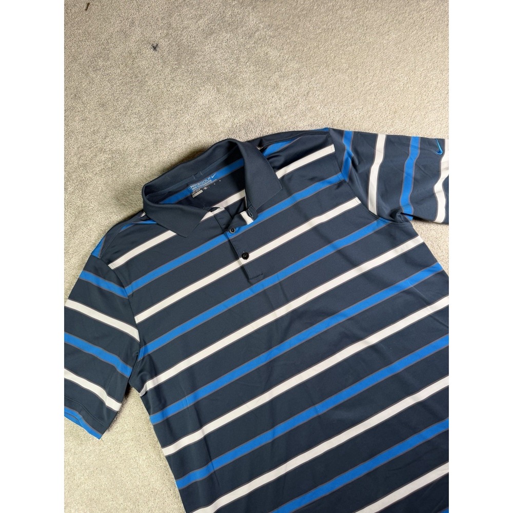 Nike Golf Tour Performance Men's Large Dri-FIT Polo Blue Gray Striped Shirt